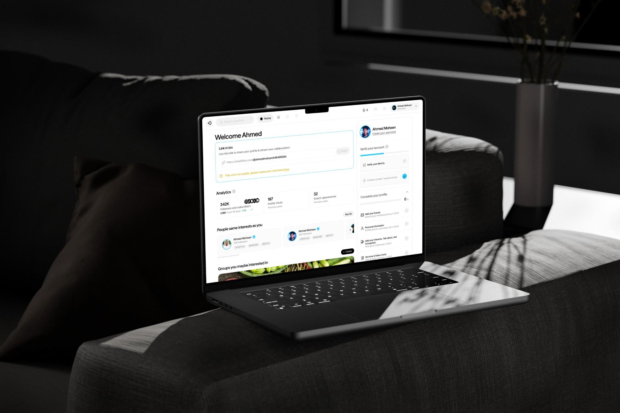 Amplifidor creator platform dashboard on a laptop.